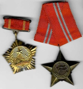 Lot of 2 Fullsize Original North Vietnam Service Star Medals on Original Ribbons - Picture 1 of 3