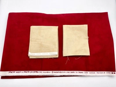 Moda Primitive Gatherings PRIMITIVE MUSLIN Fabric - Red 1 yd - Tan Fat Q + Scrap - Image 1 of 4