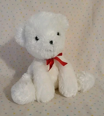 Carter's 2005 White Teddy Polar Bear Baby Stuffed Animal Plush 8" Red Bow - Image 1 of 4