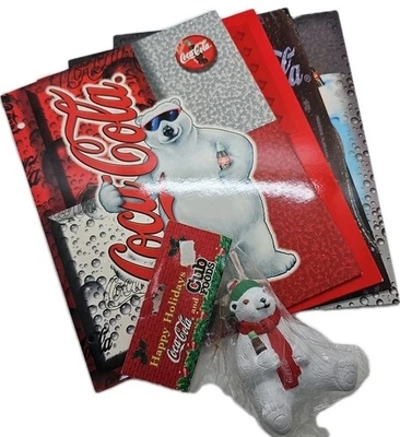 Lot of 4 Coca Cola Polar Bear 3 Ring Binder Folders Unused 90's & Bear Ornament  - Image 1 of 4