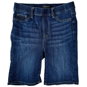 Judy blau blau dunkle Waschung hoch geschnitten vorne flach Bermuda Denim Shorts Damen L - Bild 1 von 24