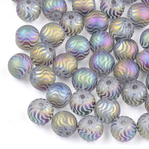 60pcs Electroplated Frosted Glass Beads with Colorful Wave Pattern Round 8mm - Picture 1 of 17