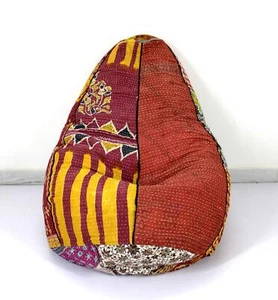 Handmade Cotton Floral Kantha Bohemian Decorative Embroidered Bean Bag - Picture 1 of 4
