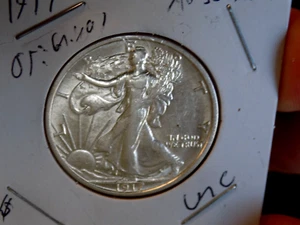 WALKING LIBERTY HALF 1917 RARE BLAZING FORSTY WHITE UNC - Picture 1 of 7