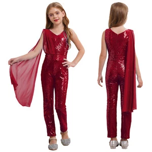 Kids Girls Pantsuit Teens Jumpsuit Glitter Bodysuit Holiday Sleeveless Wedding - Picture 1 of 62