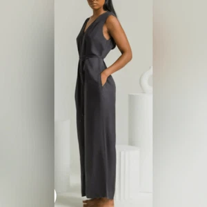 Neu mit Etikett Ettitude Damen Satin Overall V-Ausschnitt weite Beine - moosgrün - Größe XL - Bild 1 von 14