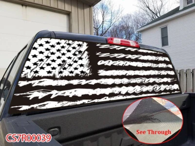White Black US Flag Truck Van Rear Window Graphic Decal Tint Sticker Wrap WIL Foto 1 de 4