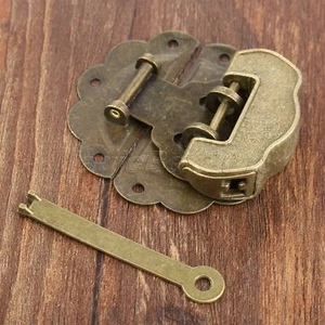 Chinese Old Jewelry Box Case Trunk Padlock Lock Key Toggle Latch Clasp Set Decor - Picture 1 of 12