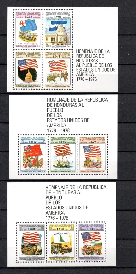 Honduras 1976 Set Hojas Independencia de América (Michel Bl.26/28) Bonito MNH Foto 1 de 1