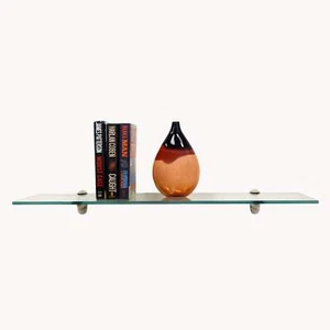 Brushed Steel 12" X 36" Heron Bathroom Glass Shelves - 2 Brackets Included with - Picture 1 of 3