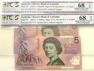 2015 Last Prefix $5 EA15997772 - 7773 PCGS 68 (RARER Notes) Free Postage Perfect - image 1 of 4