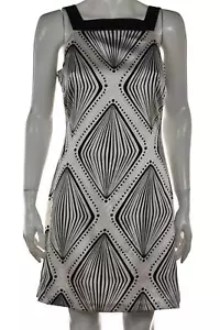 Arden B Womens Dress Size M White Black Geo Sheath Above Knee Sleeveless Silk - Picture 1 of 4