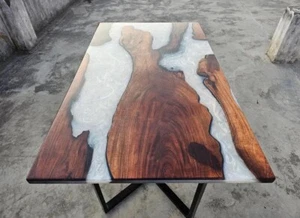 White Epoxy Resin Dining Table Top, Wooden Epoxy Center Table Top Furniture Deco - Picture 1 of 10