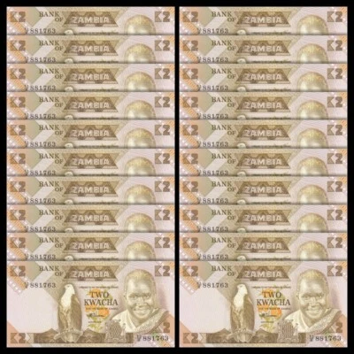 Zambia 2 Kwacha, 1986-1988, Pick#24, Lot of 20 pcs, UNC - Image 1 of 2