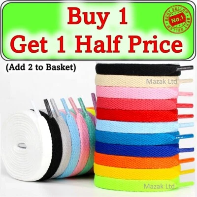 Flat Shoe Laces Boots Trainers Skate Football Coloured Shoelaces Adult Kids - Image 1 of 4
