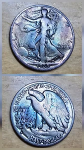 1935-S Gorgeous Toned Walking Liberty Half Dollar Blue Rainbow Gold Toned 🌈 - Picture 1 of 7