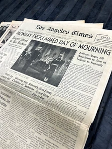 Original 1963 LOS ANGELES TIMES newspaper- JOHN F KENNEDY- "Day of Mourning" - Picture 1 of 2