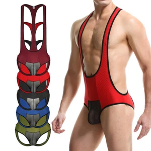 Men's Open Back Jockstrap Bodysuit Wrestling Singlet Sexy Bulge Pouch Underwear - Picture 1 of 59
