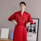 Men Summer Sleep Robes Chinese Silk Satin Bathrobe Embroidery Pajamas Plus Size