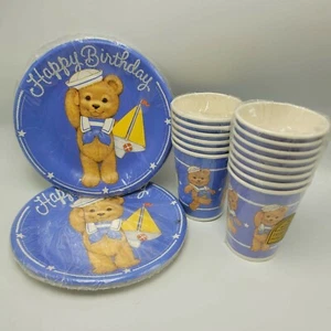 Sailor Teddy Bear Birthday Party Plates Cups Blues 16 Sailboat Vintage Hallmark - Bild 1 von 8