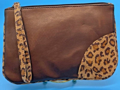 Neiman Marcus Leather Pouch w/Animal Print Accent-Lined w/Zip Wristlet / VTG - Image 1 of 4