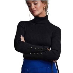 NY & Company Ribbed Turtleneck Sweater Women's Size Medium Black Long Sleeve NWT - Picture 1 of 11
