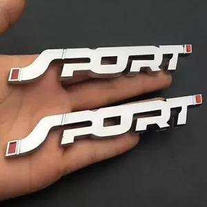 2PCS 3D Silver SPORT Logo Emblem Badge Sticker Trunk Bumper Decal Car Metal - Picture 1 of 8