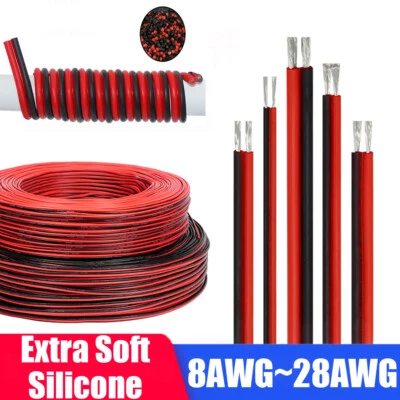 Red &Black 2Pin Silicone Wire 8AWG-28AWG Extra Soft Silicone Cable Tinned Copper - Image 1 of 4