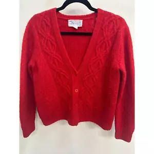 Vintage Deans Of Scotland 100% Wolle Rot Cropped Grobstrick Cardigan Größe Small - Bild 1 von 8