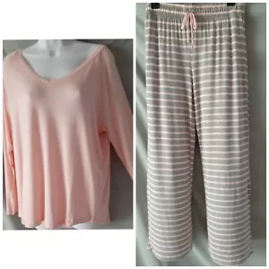 Honeydew Pink Pajama Set Stripes Pant Long Sleeve Large 50" BUST - Picture 1 of 8