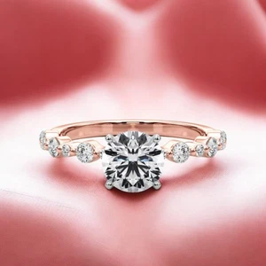 14k Gold Diamond Ring For Wedding Lab Grown Round 1.2 Carat IGI Certified Rose - Picture 1 of 10