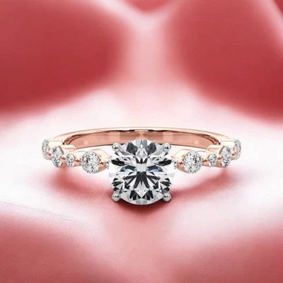 14k Gold Diamond Ring For Wedding Lab Grown Round 1.2 Carat IGI Certified Rose - Image 1 of 4