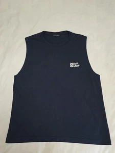 Ron Dorff "DISCIPLINEIS NOT A DIRTY WORD" Sleeveless Navy Blue Shirt SZ Large - Picture 1 of 9