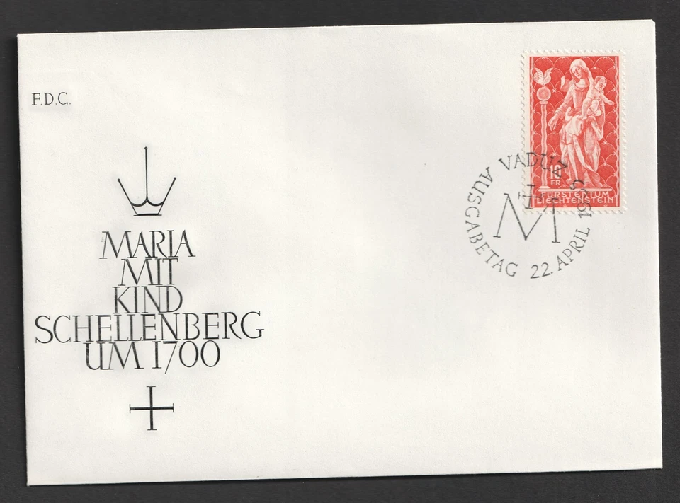 1965 Liechtenstein Madonna Wood Sculpture FDC. Vaduz First Day Cover — 第 1/1 张图片