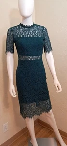 Lulus Forest Green Soft Lace Dress High Neck Midi Sheer Sheath Women SZ XS 6 - Picture 1 of 5