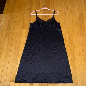VTG Vassarette Black Nylon & Floral Scalloped Lace Full Slip Dress Size Lrg 42 B - Picture 1 of 9