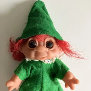 Vintage Dam Troll Doll Made in Denmark 1988 6 Inch Green Hat And Dress Red Hair - Picture 1 of 8
