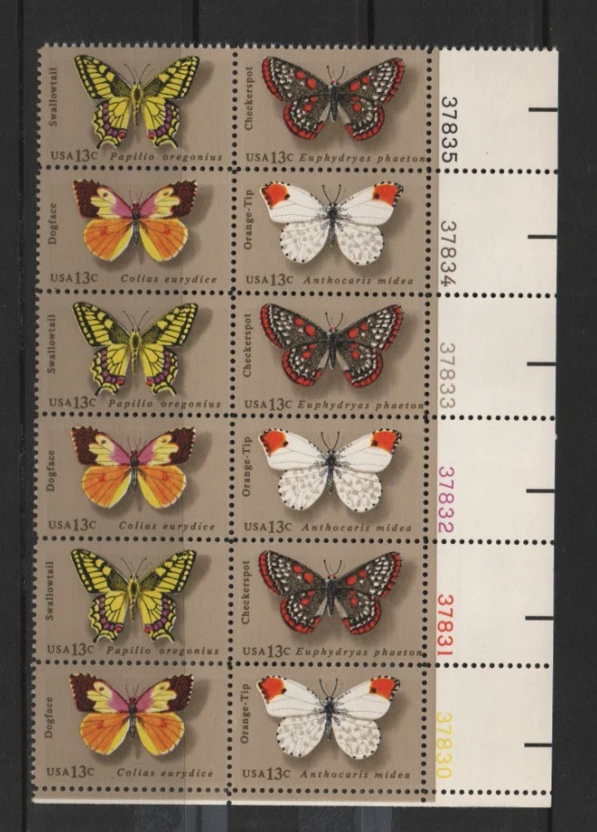 U.S. 1977 Butterfly 12-stamp Plate Block Mint MNH Scott# 1715a .. - Image 1 of 1