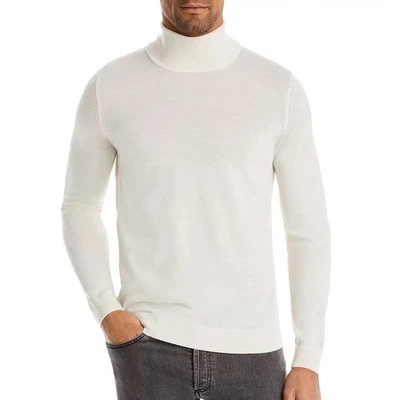 Suéter de punto de lana virgen Hugo Boss para hombre manga larga BOSS Musso cuello alto blanco Foto 1 de 3