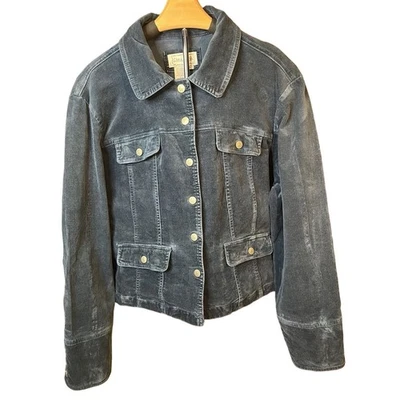 LAL Live a Little Blue Corduroy Snap Front Buttons Jacket Pockets size Lrg - Image 1 of 4