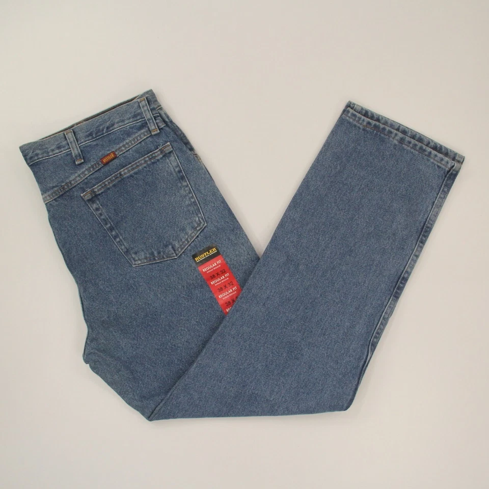 Rustler Regular Fit Straight Leg Heavyweight Denim Blue Jeans 38 X 32