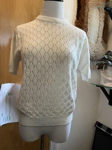50’s Knit Short Sleeve Sweater White LG Pointelle Knit Rocker Sexy - Picture 1 of 4
