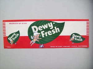 Crate /Can label Dewy-Fresh Nash-De Camp Company, Visalia, CA 1956 - Picture 1 of 2
