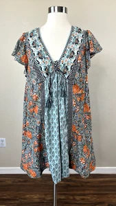Anthropologie Astrid Tunika Minikleid Gr. XS Freizeit Blumen kurze Flatterärmel - Bild 1 von 12