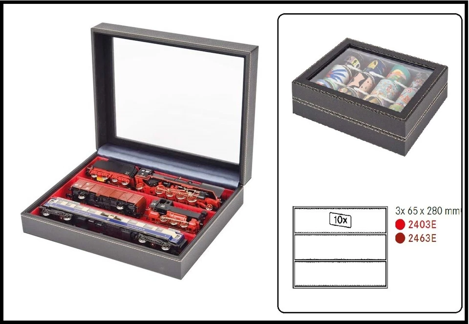 LINDNER 2369-2403E Nera Vario PLUS Vitrinen Hellrot 3x65x280mm für Mineralien