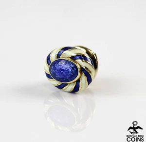 David Webb 18k Yellow Gold Blue & White Stripe Enamel Tie Pin - Picture 1 of 6