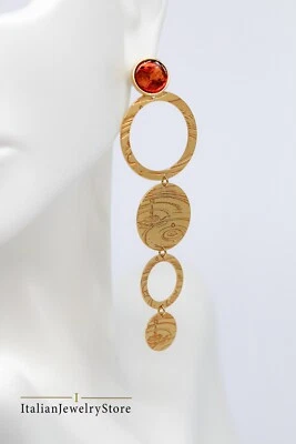 Pendientes colgantes ámbar color oro - Hechos en Italia - 2 1/2 pulgadas Foto 1 de 4