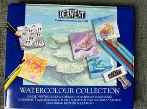 Derwent Cumberland 24 Mixed Watercolour Materials Pencils Metal Tin New O317 - Picture 1 of 2