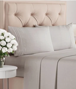 King Size 4 Piece Sheet Set Comfy Breathable & Cooling Bed Sheets Set Light Grey - Picture 1 of 5