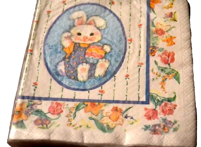 Paper Napkins EASTER BUNNY Hallmark 16 Luncheon Sze NIP 3-PLY USA Vintage FLORAL - Image 1 of 3